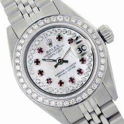 Swiss Rolex Watch Datejust 6917 Stainless Steel White MOP String Diamonds/Ruby