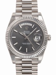 Rolex DAY-DATE President 40MM 228239 Mens White Gold Silver Stripe Motif Dial