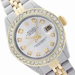 18K YG/Steel Lady Rolex Datejust Jubilee Band White MOP Diamond Dial/Bezel Watch