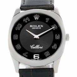 Rolex Cellini Danaos 18k White Gold Black Dial Mens Watch 4233