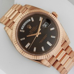 Rolex Day-Date President RG 40mm 228235 Chocolate Baguette Dial Ret: $42,000