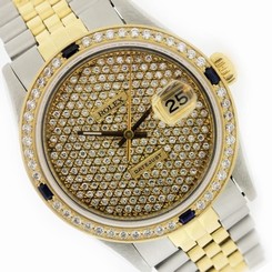 Preowned Watch Rolex 16013 Datejust 36mm Diamond Pave Champagne Dial & Blue Sap