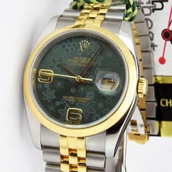 Rolex Datejust Gold & Steel Green Floral Dial 116203 Rehaut Jubilee - WATCH CHES