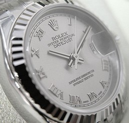 LADIES ROLEX DATEJUST 179174 SS/18K WG SILVER ROMAN DIAL HIDDEN CLASP 26MM - NEW