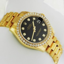 ROLEX Datejust 31mm Yellow Gold 178278 Black Diamond President SUG RET: $39,550