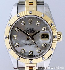 Rolex Datejust Ladies 179313 White MOP 12 Diamond Bezel Two-Tone V Serial B&P