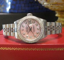 Ladies ROLEX Datejust Pink Mother-of-Pearl Diamond Bezel and Diamond Dial Watch