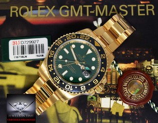 Rolex GMT-Master II 18k Yellow Gold Ceramic GREEN Dial Watch BoxPapers 116718