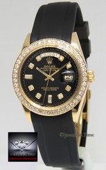 Rolex Day-Date 18k Yellow Gold Diamond Dial/Bezel Black Strap Mens Watch 1803