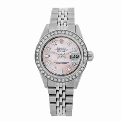 Used Rolex Lady Datejust Steel 69174 Pink MOP Baguette Diamond Dial/Diamond Bzl