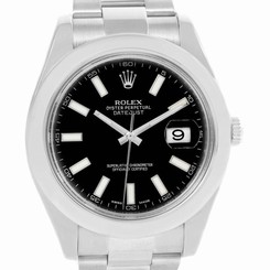 Rolex Datejust II Black Dial Oyster Bracelet Watch 116300 Box Papers
