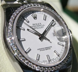 MENS ROLEX DATEJUST 116244 SS/18K WG WHITE STICK DIAL DIAMOND BEZEL 36MM - NEW