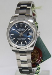 Rolex Datejust Steel Blue Dial Midsize Ladies Watch Box/Tags NOS 178240