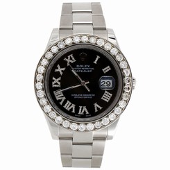 Mens 41mm 116300 Rolex DateJust II Steel Diamond Watch Black Roman Dial 5.50 CT 845960034548