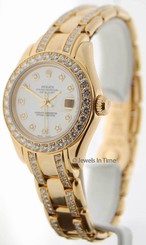 Rolex Datejust Pearlmaster 80298 A 18K Yellow Gold MOP & Diamond Watch Box/Paper