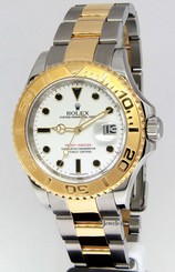 Rolex Yacht-Master 18k Yellow Gold/Steel White Dial Mens Watch Box/Papers 16623