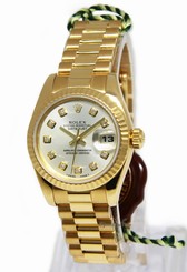 Rolex Ladies Datejust President 18k Yellow Gold Silver Diamond 179178 Box/Books