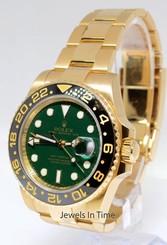 Rolex GMT-Master II 18k Yellow Gold Ceramic GREEN Dial Watch Box 116718