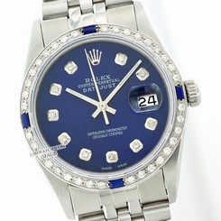 Used Rolex Men's Steel Datejust 16014 Blue Diamond Dial/Diamond Bzl/4 Sapphires