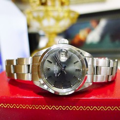 Ladies Vintage 1972 ROLEX Oyster Perpetual Date Ref: 6916 Gray Dial Steel Watch
