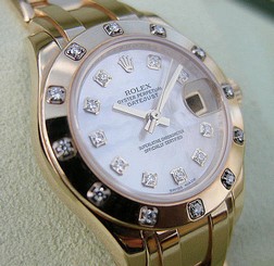 ROLEX LADIES 18K YELLOW GOLD WHITE MOTHER OF PEARL DIAMOND MASTERPIECE #80318 845960085311