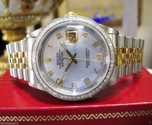Mens ROLEX Oyster Perpetual Datejust Diamonds Yellow Gold S/Steel Blue Face