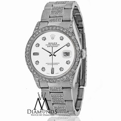 Ladies Diamond Rolex DateJust 16200 36mm Diamond Oyster Bracelet White Dial