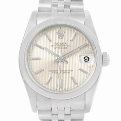 Rolex Midsize Datejust Steel Silver Tapestry Dial Ladies Watch 68240