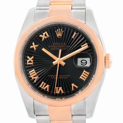 Rolex Datejust Steel 18K Rose Gold Black Sunbeem Dial Watch 116201