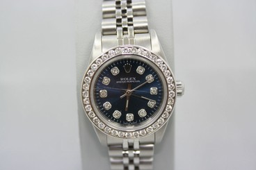 ROLEX OYSTER PERPETUAL 26MM STAINLESS STEEL DIAMOND ENCRUSTED WATCH REF:76080