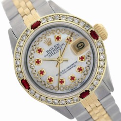 69173 Swiss Rolex Watch Lady DJ String MOP Diamond Ruby/Bzl Two-Tone Jubilee 27543000069
