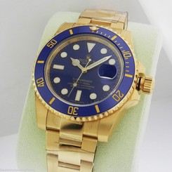 Rolex Submariner 18k Yellow Gold Blue Dial Auto B&P 116618 Ret: $34,250