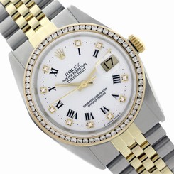 2-Tone Men's Rolex DJ Watch Roman Diamond Channel Set Diamond Bzl 16233 Watch