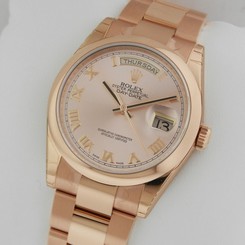 Rolex Day-Date Rose Champagne Roman Dial Oyster Perpetual 118205 Retail: $32,450