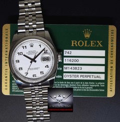 Rolex Datejust Stainless Steel Mens Watch White Dial Box/Papers M 116200