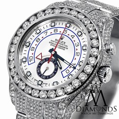 Men's Diamond Rolex Watch Yacht-Master II 2 116680 White Dial Automatic