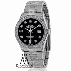 Diamond Rolex DateJust 16200 36mm Stainless Steel Oyster Bracelet Black Dial