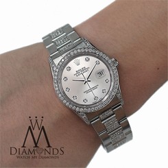 Rolex Watch- DateJust 16200 36mm - Silver Dial - Diamond Bezel, Lugs, Bracelet