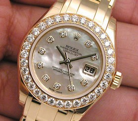 LADIES 18K YELLOW GOLD ROLEX PEARLMASTER MOTHER OF PEARL DIAMOND DIAL MASTERPIEC