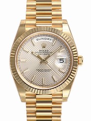 Mens Rolex DAY-DATE 40MM President 228238 Yellow Gold Silver Diagonal Motif Dial