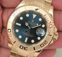 Rolex YACHTMASTER 16628 Mens 18K Yellow Gold Oyster Bracelet Blue Dial 40MM