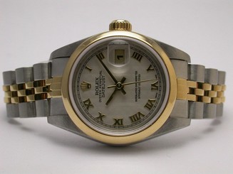 ROLEX 69163 OYSTER PERPETUAL DATEJUST 2 TONE IVORY PYRAMID DIAL LADIES WATCH