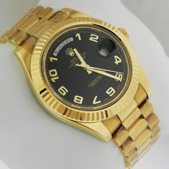 Rolex Day Date II 41mm Yellow Gold Black Wave Dial 218238 bkwap Ret: $34,850