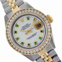 Lady DJ Two-Tone Rolex White MOP Emerald Channel Set Diamond Bezel 69173 Watch 27543000069