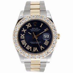 Mens 41mm 116333 Rolex DateJust II Two Tone Diamond Watch Blue Roman Dial 6 CT. 845960002370
