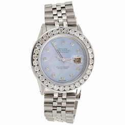 Mens 16014 Rolex DateJust 36mm Channel Set Diamond Watch Blue MOP Dial 5.75 CT.
