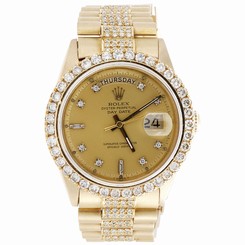18K Yellow Gold Mens Rolex Presidential Prong Diamond Day-Date 36mm Watch 8 CT.
