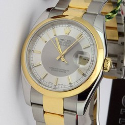 Rolex Datejust Gold & Steel Silver Bullseye 116203 Oyster Rehaut WATCH CHEST