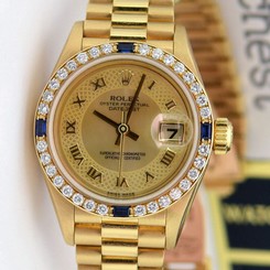 Rolex Lady President Gold Yellow Mother of Pearl Dial Sapphire Bezel 79178 WATCH
