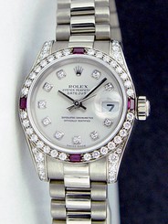 Rolex Lady Datejust President White Gold Silver Diamond Ruby 179159 -WATCH CHEST